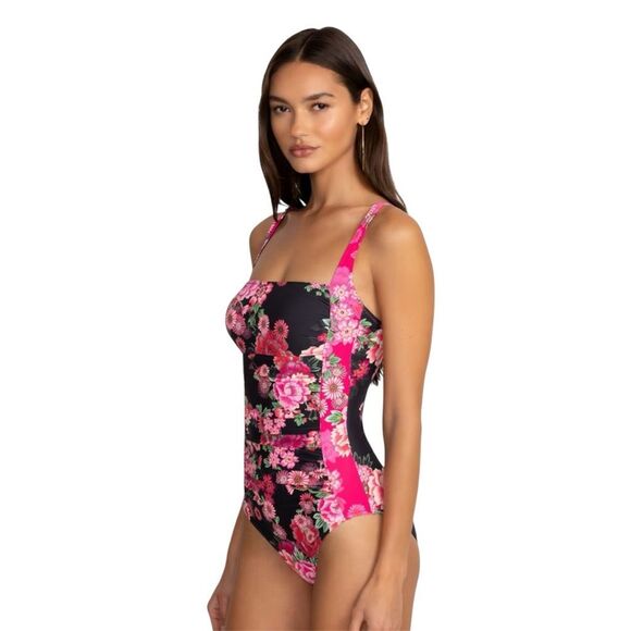 JOHNNY WAS PINK FLORAL RUCHED ONE PIECE. - RETAIL $198 - Picture 5 of 16